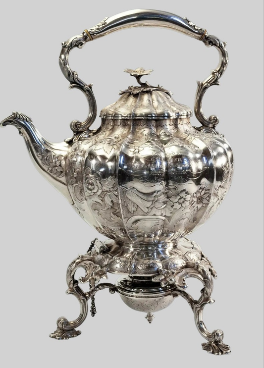 An exquisite piece 925 Sterling Silver William IV English sterling teapot on stand 1837 - 16" high x 9" wide x 12" deep