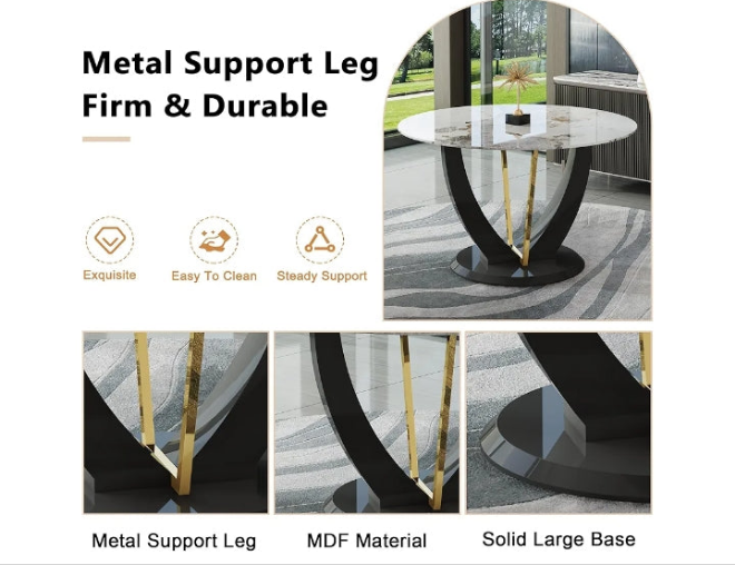 Round Dining Table Set for 4, 48" Dining Room Table with Faux Marble Tabletop and 4 Upholstered Chairs,Modern Round Kitchen Table Chairs Set for Dinning Room, Living Room, Cafe, Restaurant