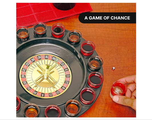 Shot Glass Roulette Drinking Game – 16-Piece Red/Black Set with 2 Metal Balls, Fun Adult Party Game for White Elephant, Game Nights, and Gifts