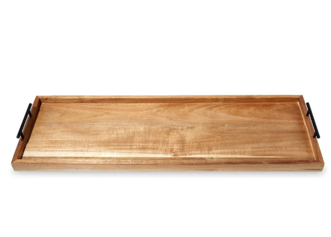 Longboard Platter with Handles, Rectangular Cheese Board and Home Decor Tray, Dining Table Accessories Acacia Wood Set of 1