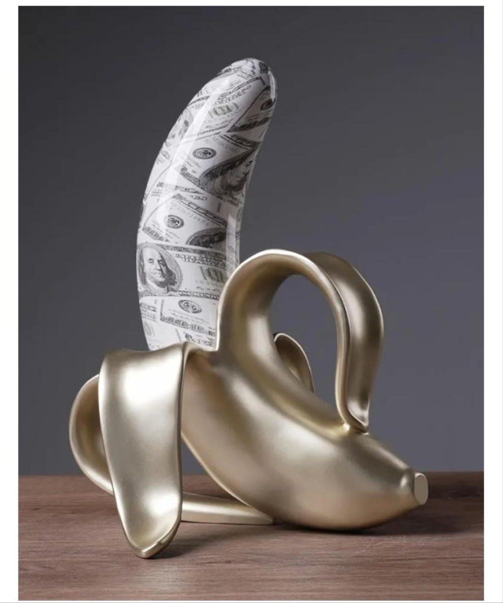 Money Banana Abstract Sculpture Decor Modern Arts Banana Figurine Table Centerpiece Statue Polyresin 13.4 incc