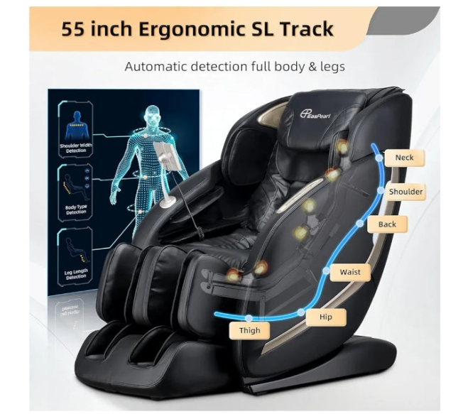 Massage Chair, 4D Full Body Zero Gravity Massage Chairs with APP, SL Track Shiatsu Stretch Massage Recliner Chair with Electric Footrest, Heat, Foot Rollers, Body Scan(Black)