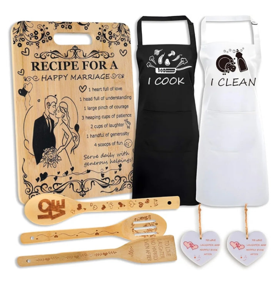 Wedding Gifts for Newlyweds Mr and Mrs Gifts Ideas Personalized Cutting Board wedding Gift Aprons, Heart Pendant Decoration, Christmas - Wedding Gifts, Couple Gifts, Anniversary (8 pcs)