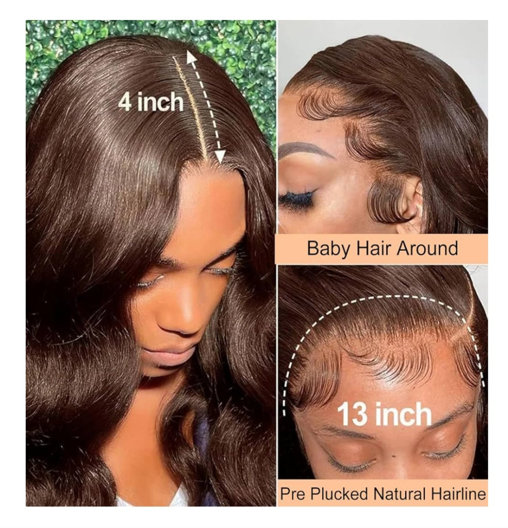 13x4 Chocolate Brown Lace Front Wigs Human Hair with Baby Hair 180 Density Body Wave Lace Frontal Wigs Pre Plucked Glueless Brown Wig 26 Inch