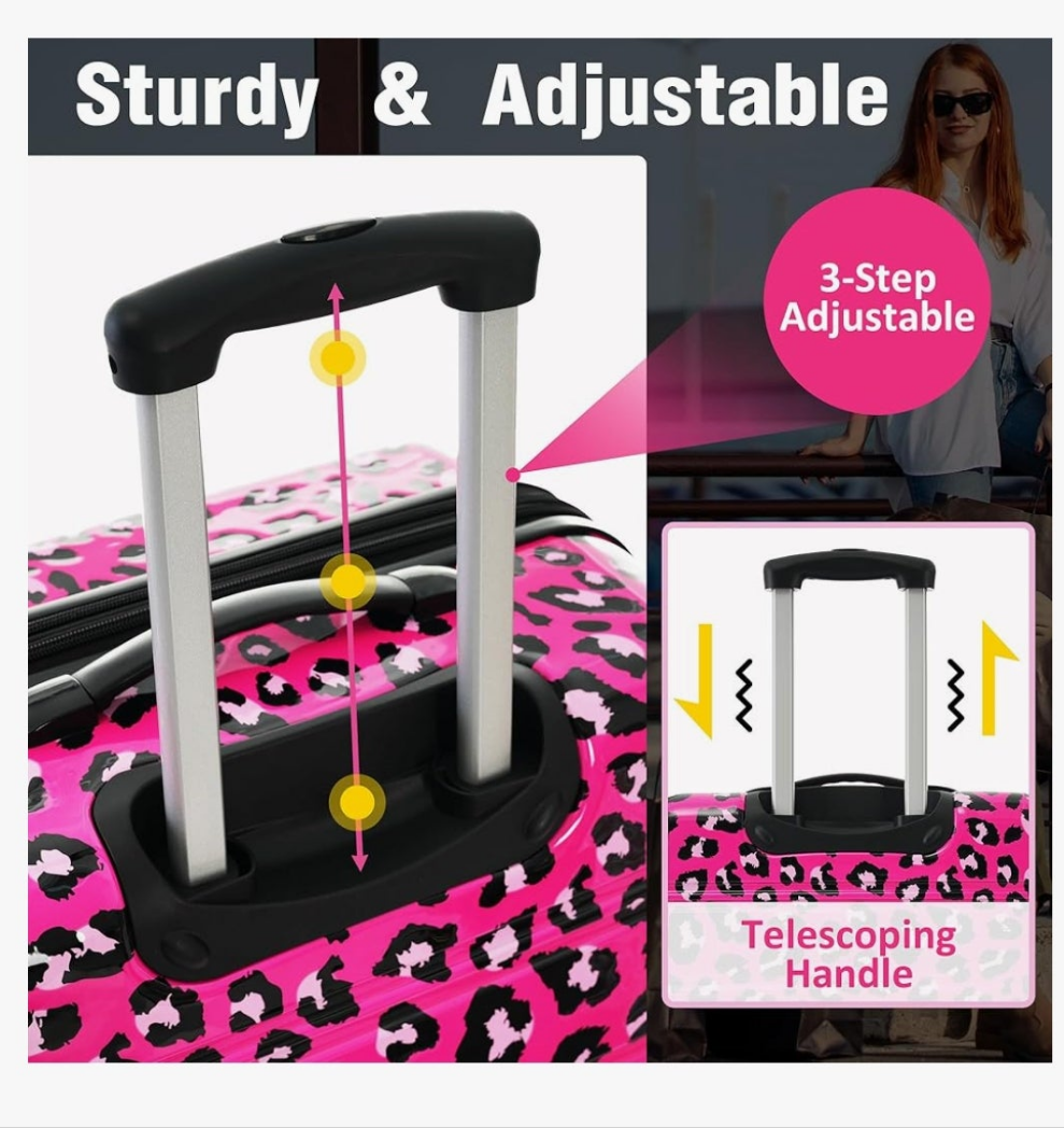 Luggage Sets 3 Piece, Hardside Expandable Suitcase Set with Spinner Wheels, Lightweight Leopard 20+24+28 IN Suitcase with Carry on Luggage, Leopard