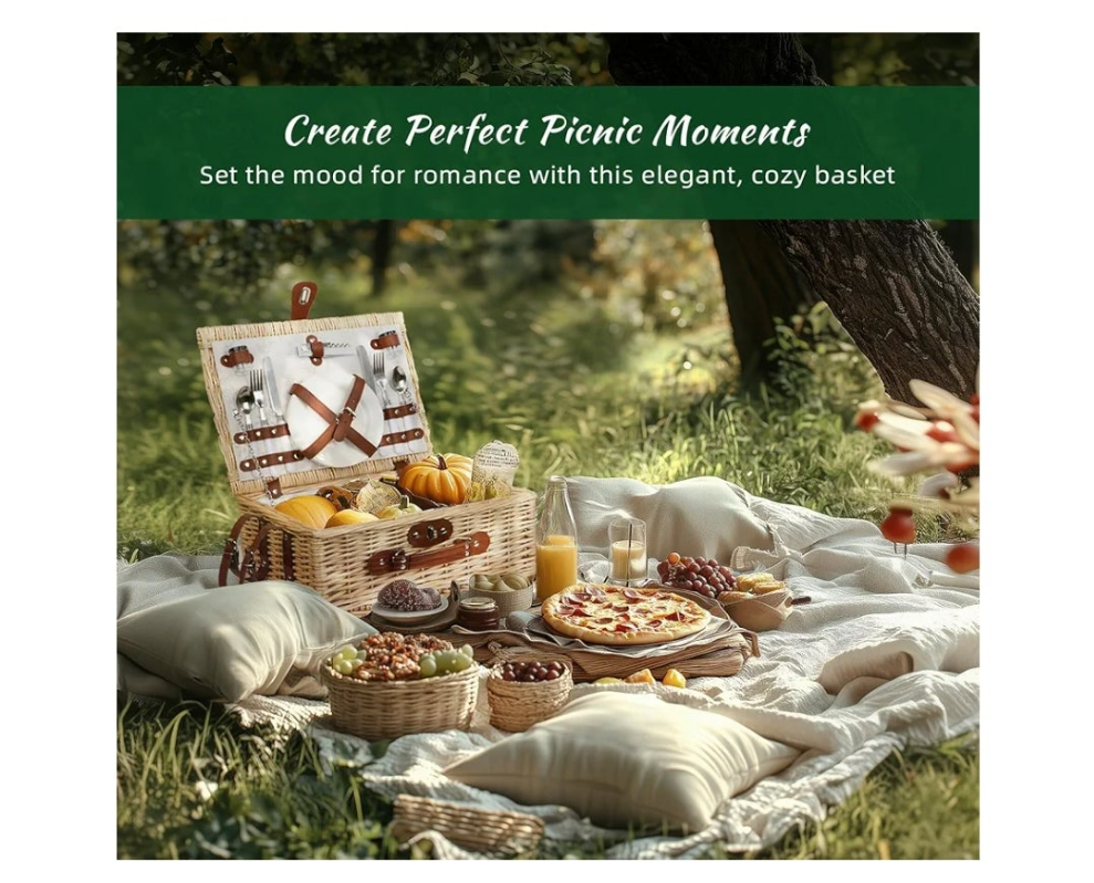 Picnic Basket for 2, Bridal Shower Gift Wedding Gifts with Mr Mrs Wine Glasses and Greeting Card, Engagement Newly Weeding Gifts for Couples 2025, Wicker Picnic Set Kit with Blanket Cooler for Beach