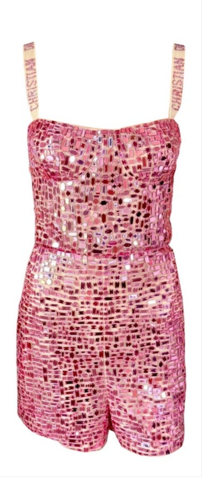 Christian Dior S/S 2018 Runway Embellished Mirror Logo Pink Jumpsuit Romper