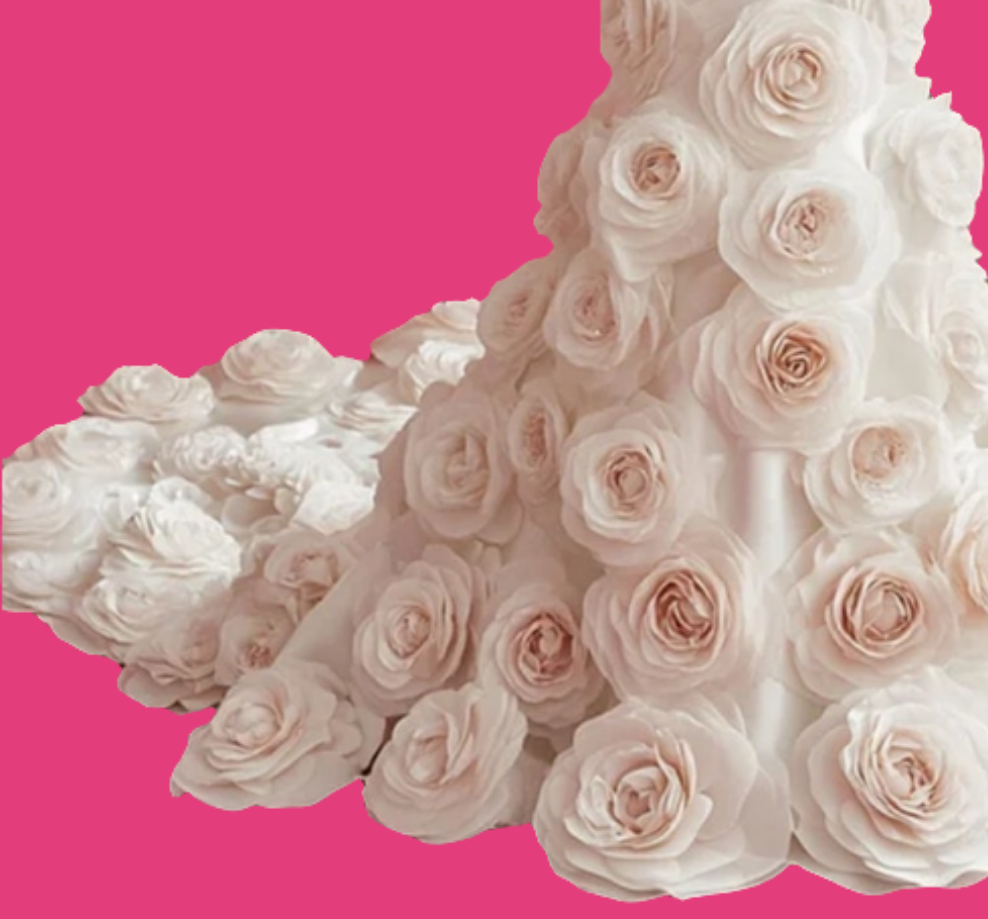 Strapless 3D Floral Fishtail Maxi Dress-White [Custom-Made]
