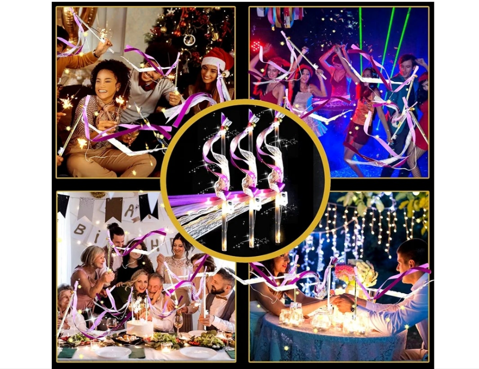 Light Up Wands,Wedding Wands with 3 Colorful Flashing Modes,LED Silk Fairy Wands with Bells,Glow Ribbon Streamers for Wedding,party 4th of July birthday party