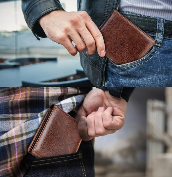 Mens Wallets Genuine Leather RFID Blocking Bifold Wallet For Men with 1 ID Window 13 Card Holders