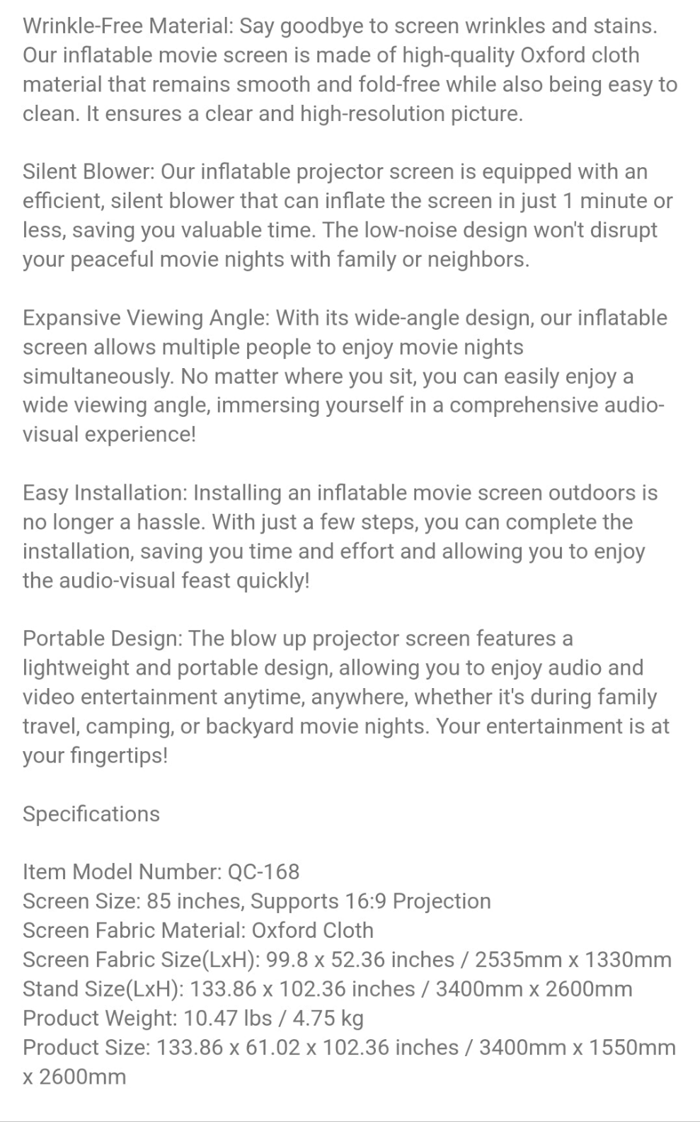 VEVOR Inflatable Movie Screen, 14 FT Inflatable Projector Screen For Outside With Blower And Carrying Bag, Front/Rear Projection, Oxford Fabric Blow Up Screen For Outdoor Parties Backyard Movie Night