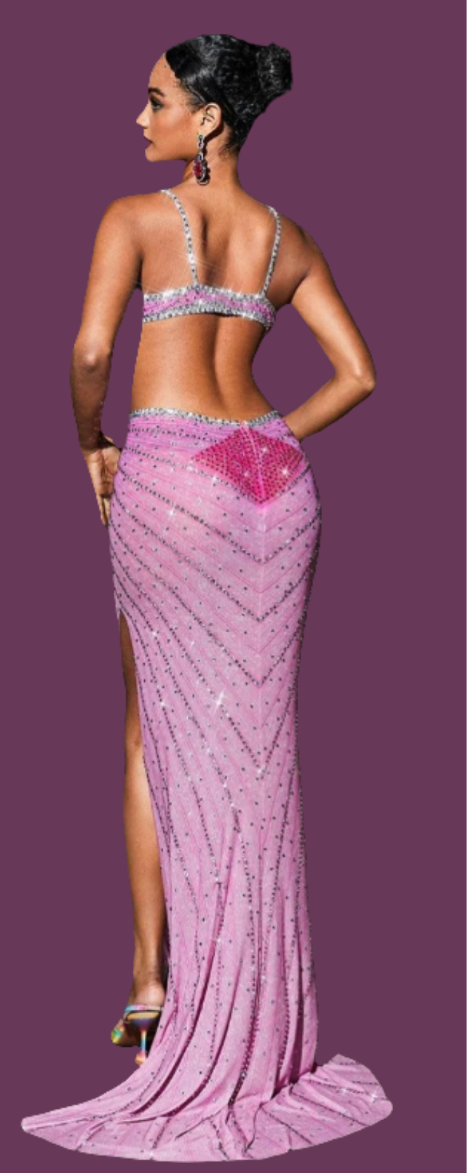Crystal Cutout Maxi Dress In Hot Pink and Grey COCOMONEY