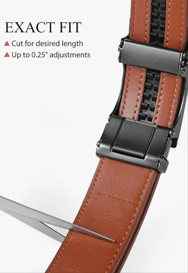Mens Ratchet Belt Leather 1 3/8'' Adjustable Belts for Mens Dress Casual Jeans Comfort Trim to Fit
