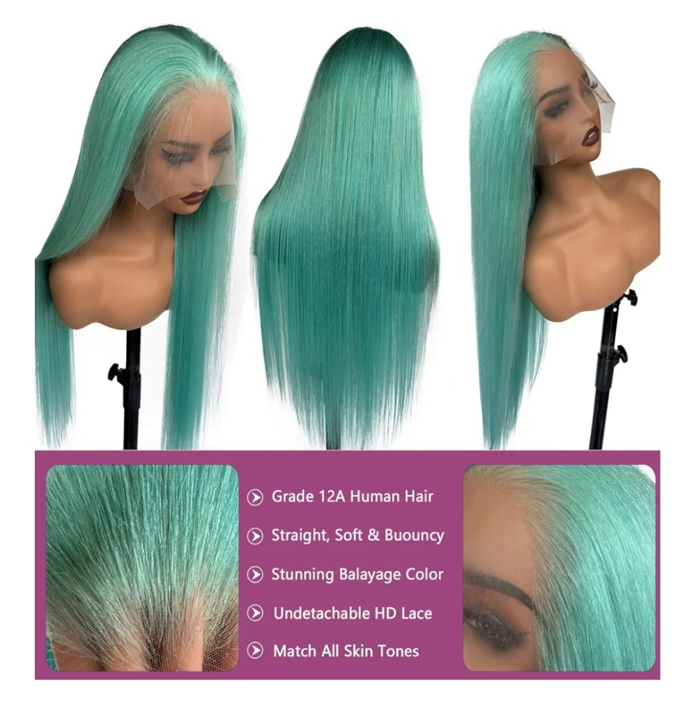 Lace Front Wigs Human Hair Aqua Blue Glueless Transparent 13x6 Lace Front Wigs Human Hair Pre Plucked 22 Inch Colored Turquoise Wig Human Hair 180% Density HD Lace Front Human Hair Wigs for Women