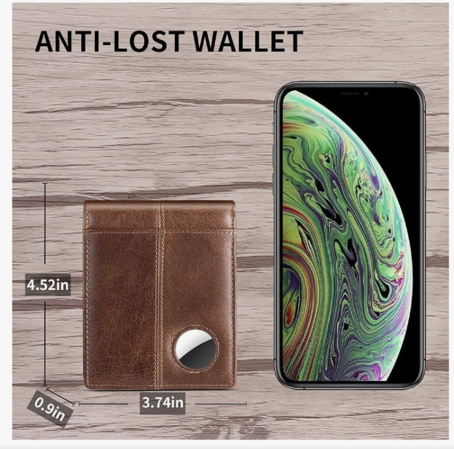 AirTag Wallet Men RFID Blocking Genuine Leather Bifold Mens Wallet For AirTag 1 ID Window 15 Card Holders with Box (Airtag Not included)
