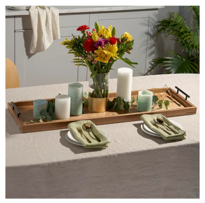 Longboard Platter with Handles, Rectangular Cheese Board and Home Decor Tray, Dining Table Accessories Acacia Wood Set of 1