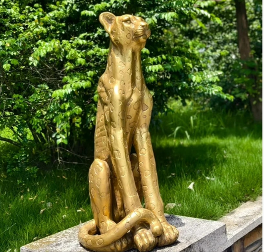Luxurious.5''H Large Leopard Statue Outdoor Garden Leopard Statues MGO Golden Cheetah Statue Leopard Statues Cheetah Sculpture for Home Decor Garden Decorative Outdoor Sculpture Patio Yard Lawn