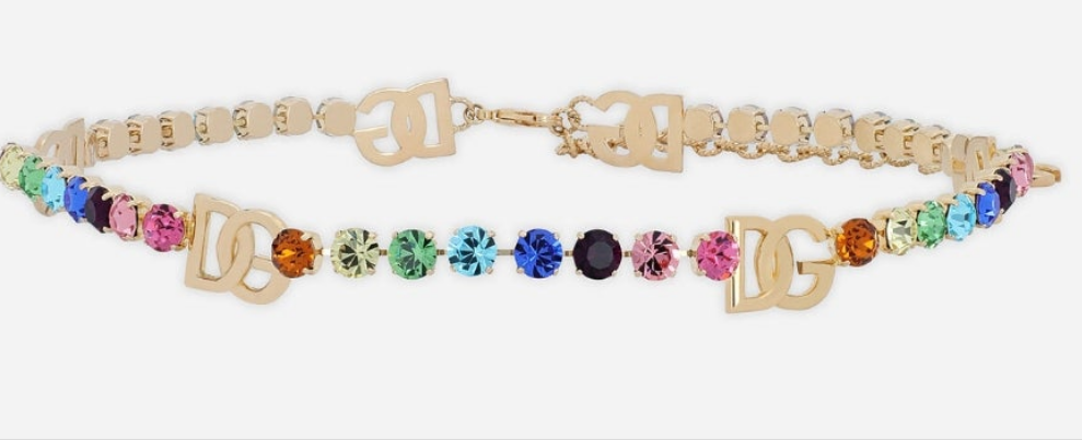 Dolce and Gabana Belt with colorful rhinestones and DG logo with gold plated brass