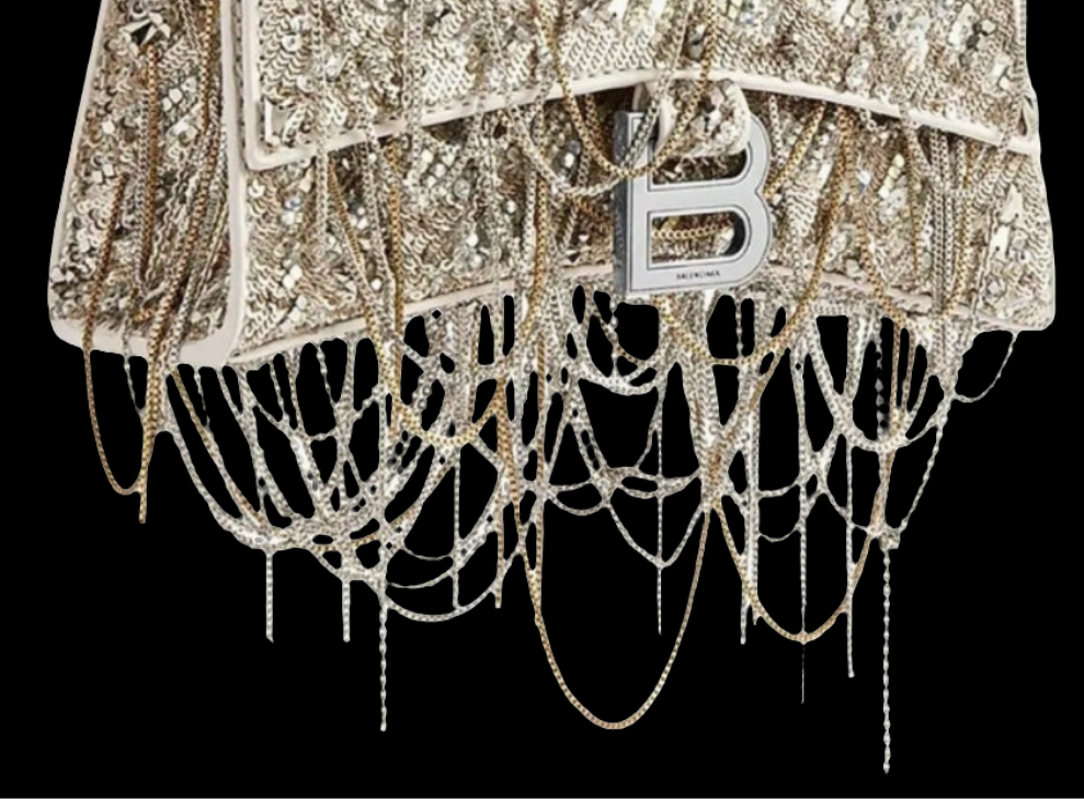 Balenciaga
Hourglass XS Top Handle Bag with Chain Embroidery