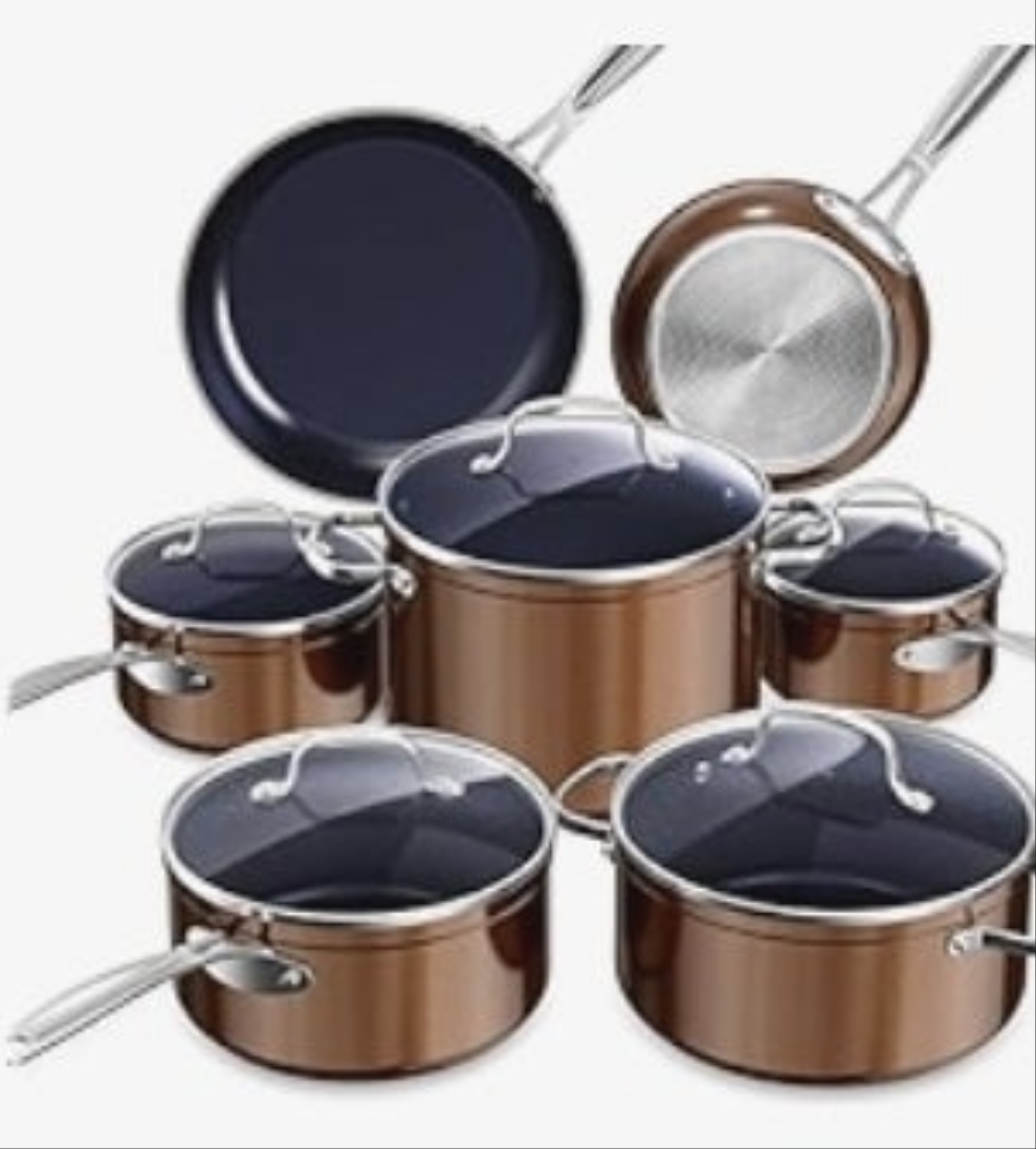 Ceramic Nonstick Cookware Set, Diamond Infused Scratch-Resistant, PFAS Free, Dishwasher & Oven Safe, Induction Ready & Evenly Heats, Tempered Glass Lids & Stay-Cool Handles