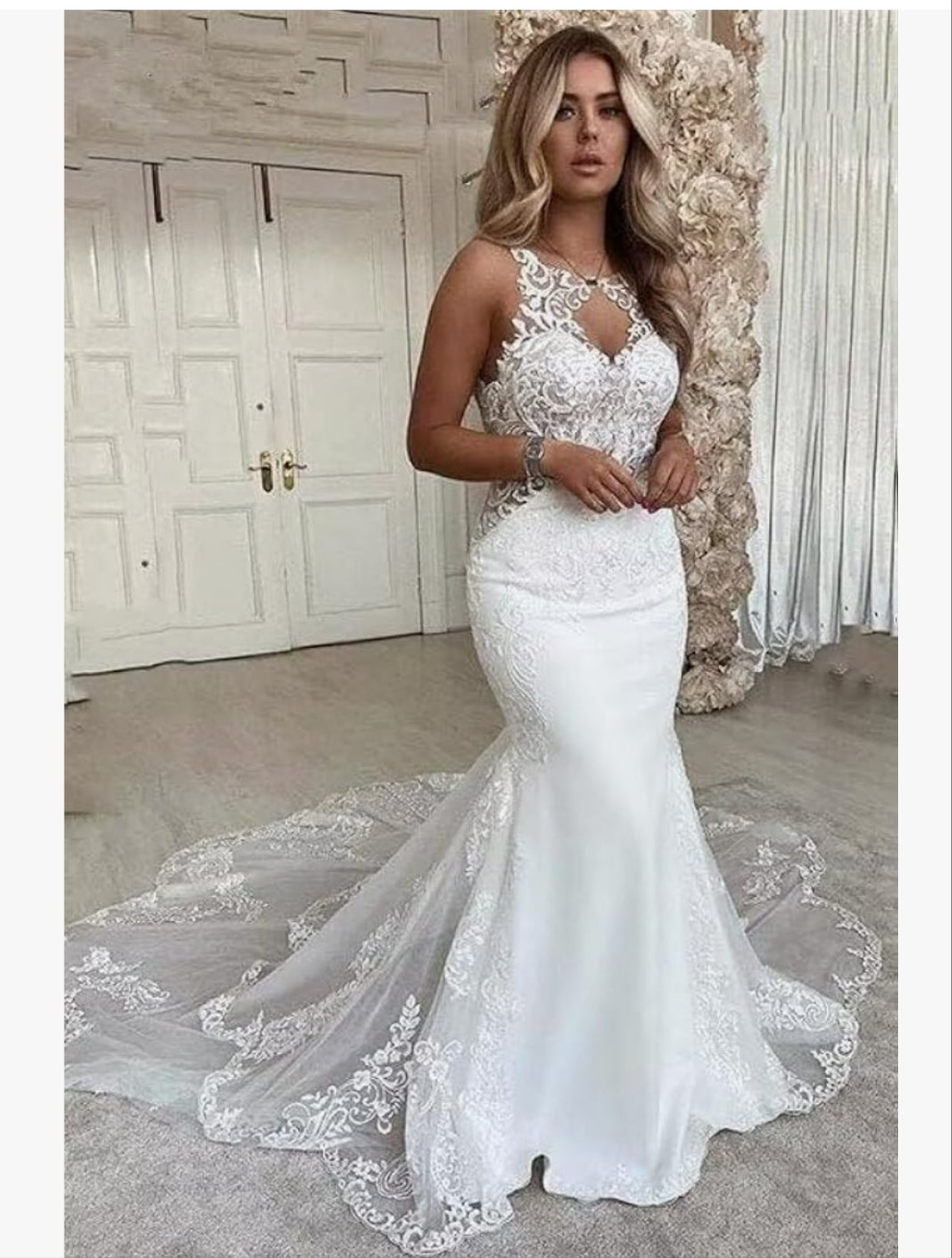 Mermaid Wedding Dress for Bride Women's Lace Applique s Vintage V Neck Wedding Dresses Ball Gowns