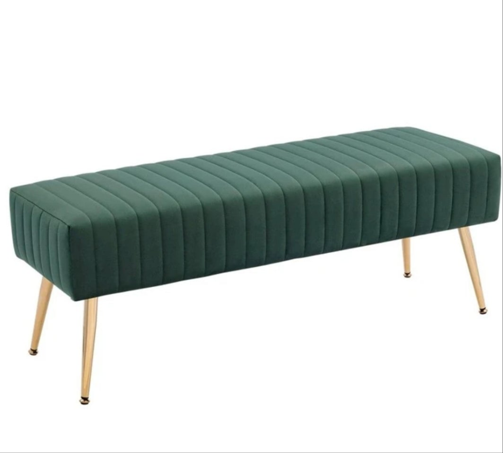 44.75" Tufted Bed Bench Modern Velvet Upholstered Ottoman Bench With Gold Legs Luxurious Makeup Vanity Bench With Padded Seat For Entryway Cloakroom End Of Bed Bench As Room Decor iron