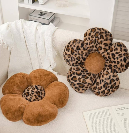 2 Pcs Cute Leopard Plush Pillow Furry Flower Stuffed Pillows Pillow Home Decorative Pillow for Bed Couch Living Room Decor