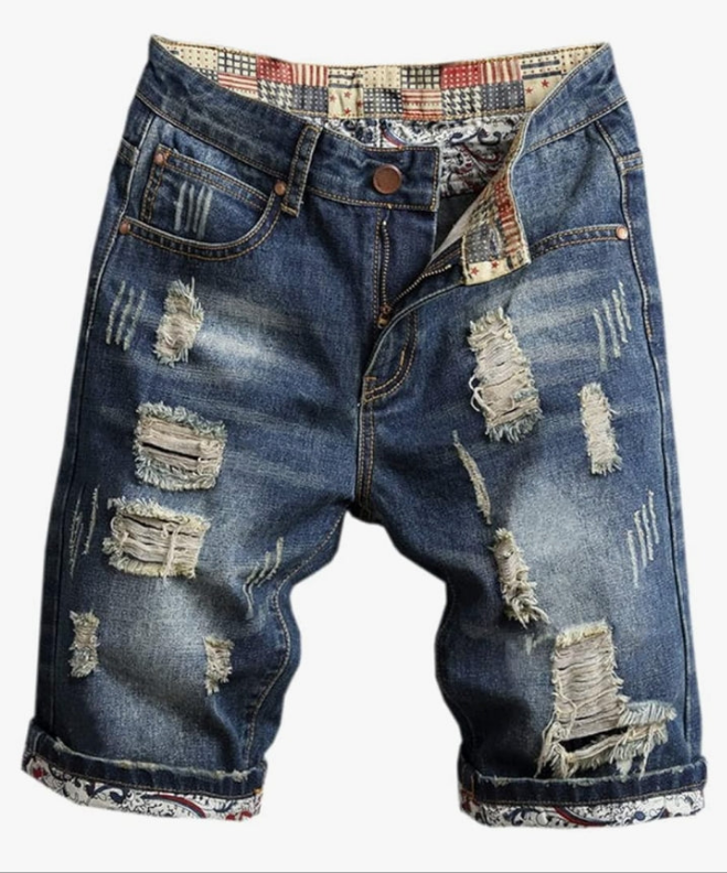 Men's Ripped Denim Shorts & Jeans Summer Casual Classic Straight Distressed Ripped Short Jeans