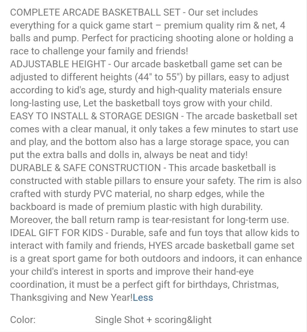Basketball Arcade Game Indoor Outdoor, Kids Basketball Hoop With 4 Balls & Pump, Single Shot Basketball Game At Home, Carnival Games Sport Toys Gifts For Boys Girls Teens Ages 3 and up Years Old,Basketball Kids Basketball Toys>Kids Basketball Toys,