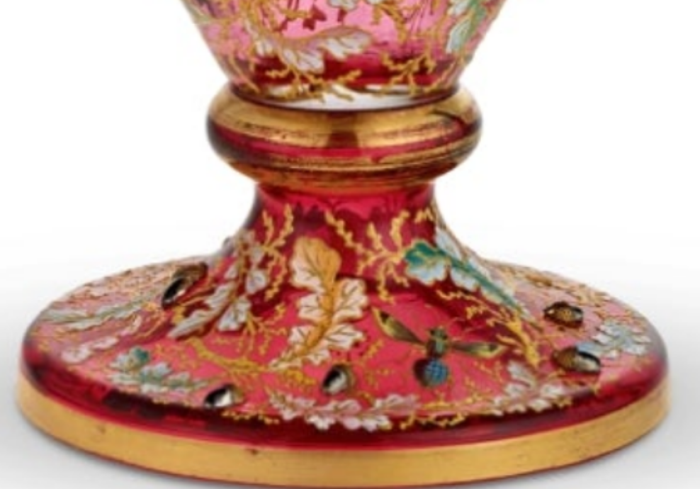 Fabulous Moser Ruby Glass and Enamel Bird Ewer
