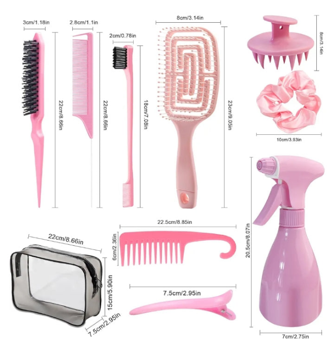 Hair Brush Set, 13PCS Hair Brushes and Hair Combs for Women, Vented Deangler Brush Slick Back Brush Wide Tooth Comb Spray Bottles Hair Styling Tools