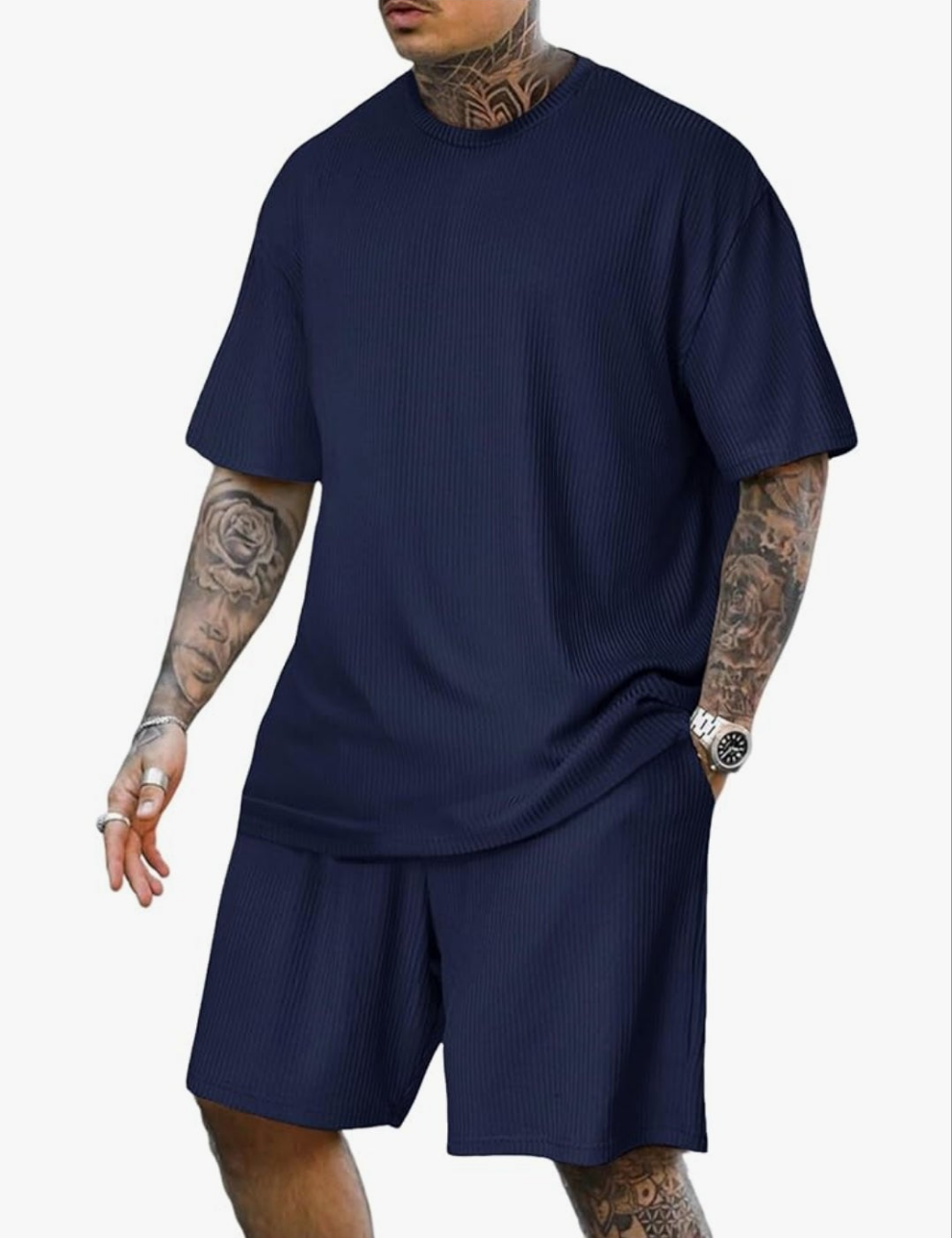 Mens Casual 2 Piece Outfits-Short Sleeve Athletic Set Oversize T-Shirts Drawstring Tracksuit Set