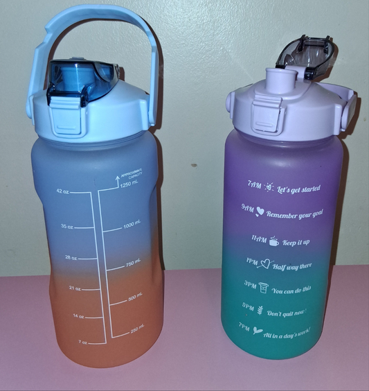 WATER BOTTLE 42OZ WITH MEASUREMENTS AND INSPIRATIONAL WORDS 10×4IN push open lip