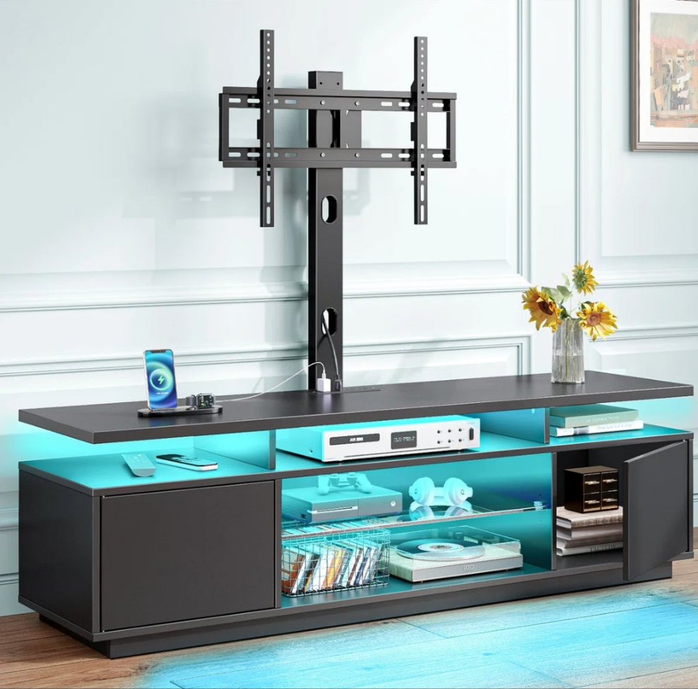 Adjustable TV Stand for TVs up to 70" with 2 Storage Cabinets and RGB LED Lights