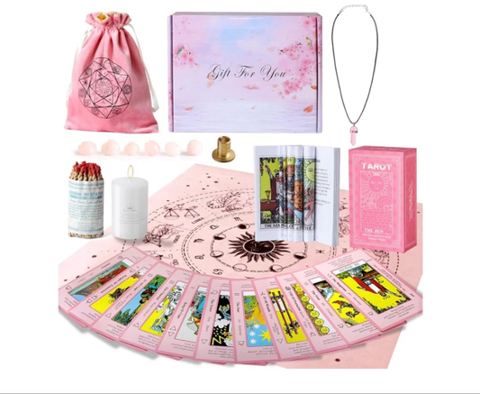 Tarot Cards Set with Meanings on Them-Beginner Tarot Deck Set-Tarot Spread Cloth,Velvet Pouches-Tarot Cards for Beginners Crystal-Rope Satya Incense
