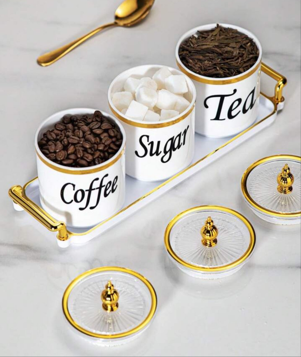 4pcs Coffee Canister Set, Multi-Purpose Storage Jars For Coffee, Tea, Sugar, Decorative Cream & Sugar Sets With Lids, Kitchen Jars Coffee Sealed With Tray
