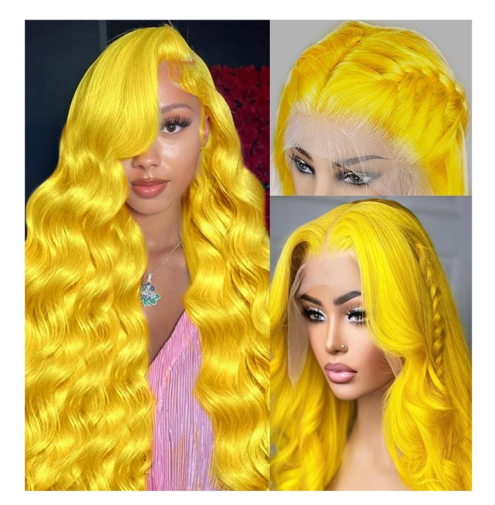 26 Inch Yellow Lace Front Wig Human Hair 200% Density Blonde Wig Human Hair Body Wave Lace Front Wigs Human Hair Pre Plucked 13x4 HD Lace Frontal Wig Yellow Colored Wigs Human Hair Glueless Wig