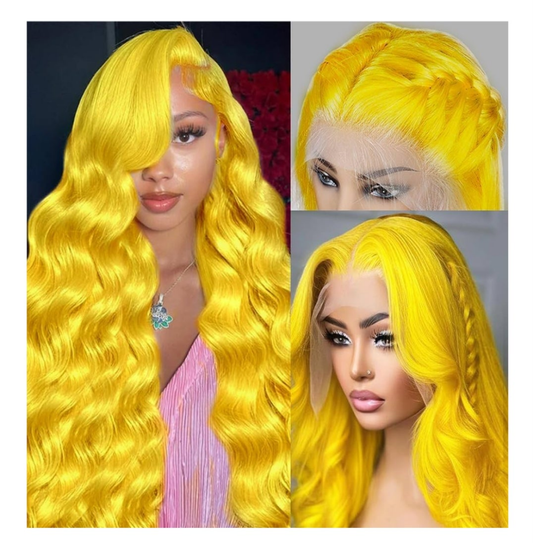 26 Inch Yellow Lace Front Wig Human Hair 200% Density Blonde Wig Human Hair Body Wave Lace Front Wigs Human Hair Pre Plucked 13x4 HD Lace Frontal Wig Yellow Colored Wigs Human Hair Glueless Wig