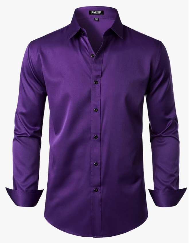 Men's Stretch Wrinkle Free Dress Shirts Formal Wedding Prom Long Sleeve Slim Fit Button Down Shirts