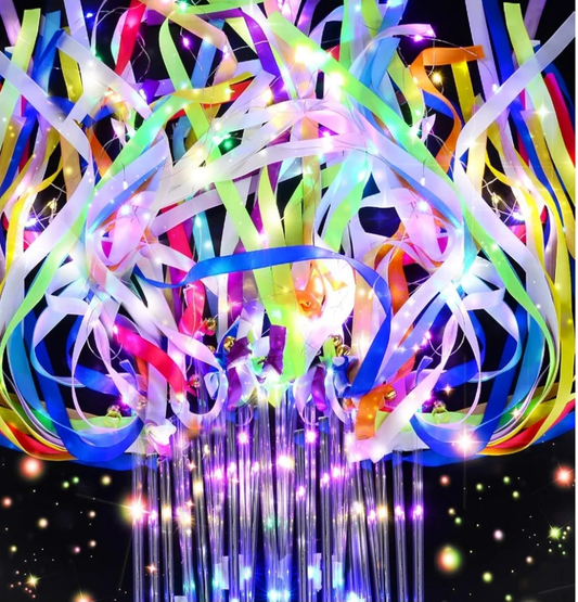 Light Up Wands,Wedding Wands with 3 Colorful Flashing Modes,LED Silk Fairy Wands with Bells,Glow Ribbon Streamers for Wedding,party 4th of July birthday party