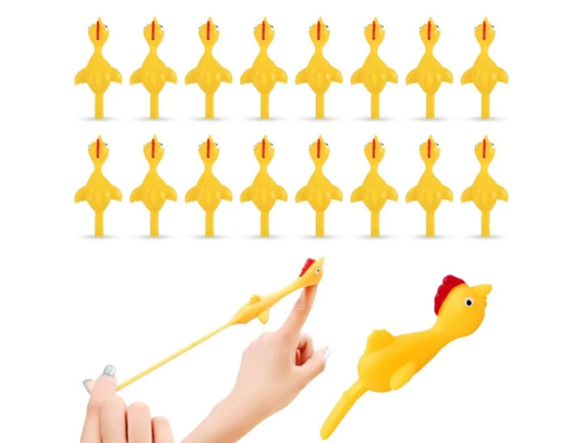 16 Pieces Rubber Chicken Slingshot Rubber Chickens Flying Chicken Slingshot Flicken Chicken Game Finger Slingshot Chicken Toys Chicken Flingers Flinging Chickens for Party Favors Activity Gift