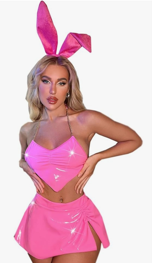 Women's Cosplay Costume Cute Suspenders Sexy Bunny Costume Latex Dresses Halloween Costume Outfit COCOMONEY