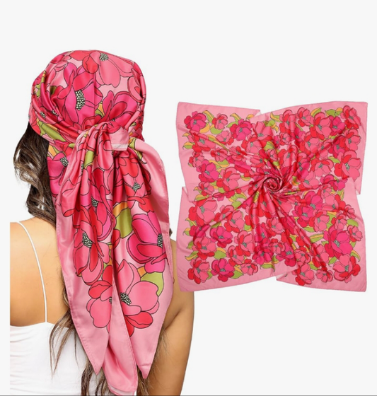 35” Silk Scarf for Women Large Head Scarf Square Hair Scarf Satin Hair Bandana Printed Silk Sleeping Head Wrap