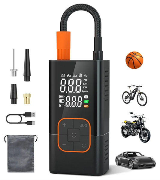 Tire Inflator Portable Air Compressor-150PSI Bike Pump, 20000mAh Air Pump Cordless with Tire Pressure Gauge LED Lights, Portable Tire Inflator for Car, Bike, Motorcycle, Ball