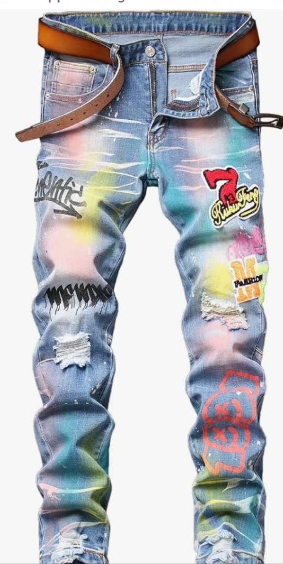 Men's Ripped Straight Slim Moto Biker Jeans