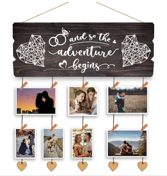 Wedding Engagement Gifts for Women Bride to Be - Couples Wall Picture Hanging Collage Board with Clips and Twine 15.8x6.0 Inches