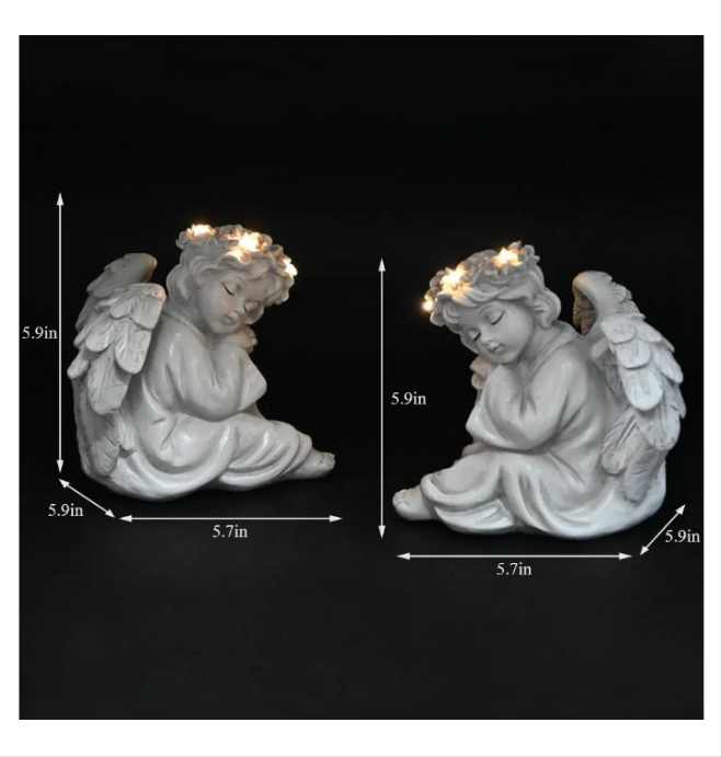 Angel Statue Garden Decor for Outside Solar Outdoor Decorations Patio Cherub Yard Porch Home Lawn Gifts (2pcs) Light up Figurine Sculpture