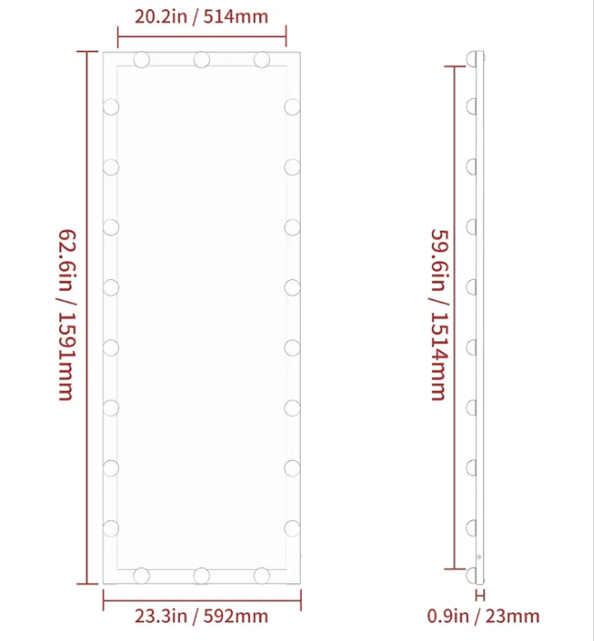 Full Length Mirror with Lights, 63'' x 24'' Mirror Full Length with Lights, Large Full Body Mirror with Lights, Floor Mirror Full Length with 22 Bulbs, Standing Mirror with 3 Light Modes