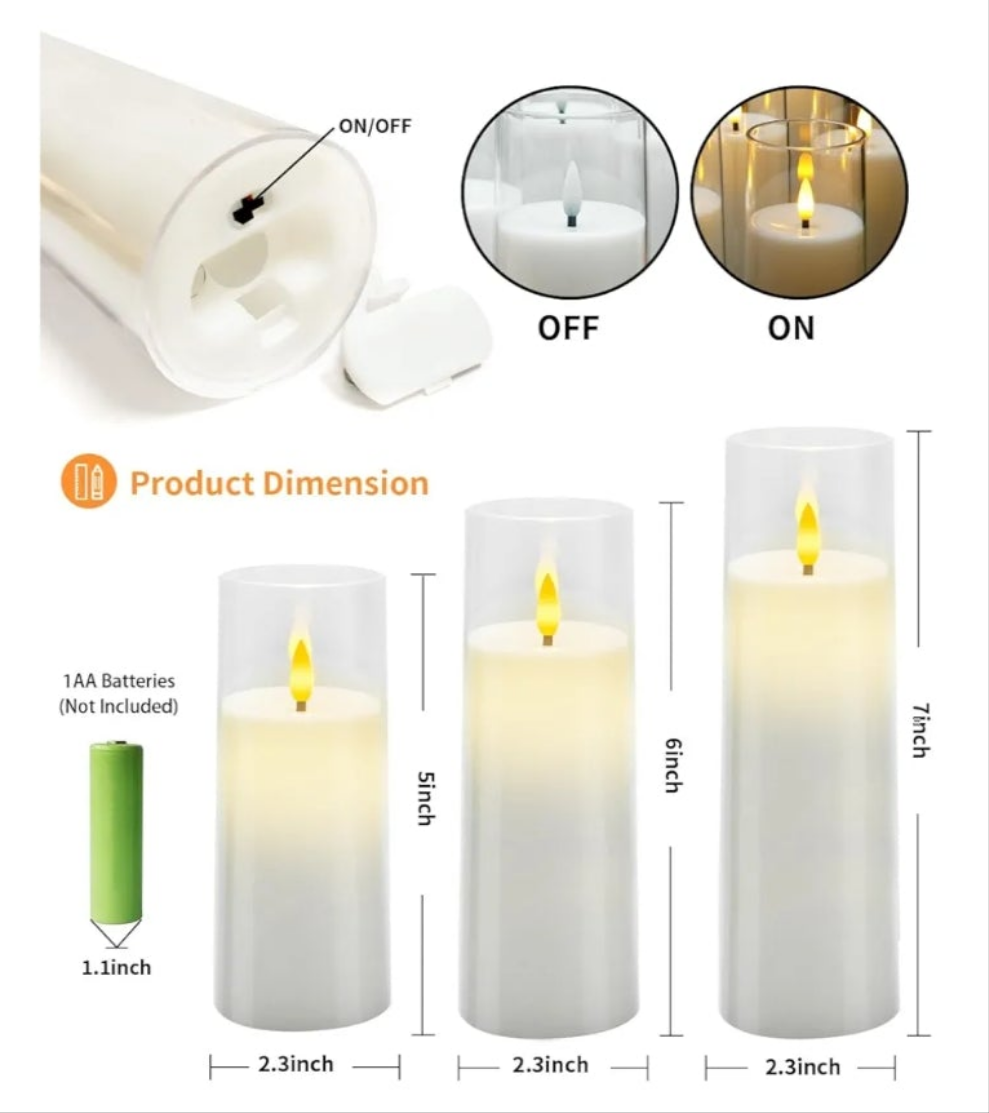 Flickering Flameless Candles, Battery Operated Acrylic LED Pillar Candles with Remote Control and Timer, Set of 9