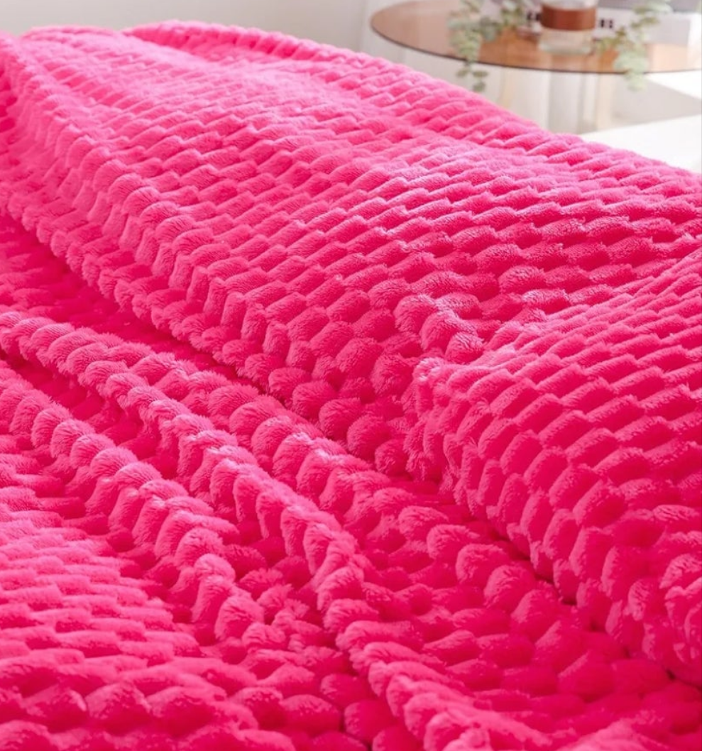 Hot Pink Throw Blanket 50"×60" inches Gifts for Mom Fuzzy 3D Jacquard Decorative Flannel Fleece Super Soft Plush Cozy Blanket for Couch Sofa Chair Lightweight